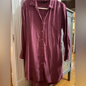 ❤️Valentine- Burgundy Button-Up Shirt Dress